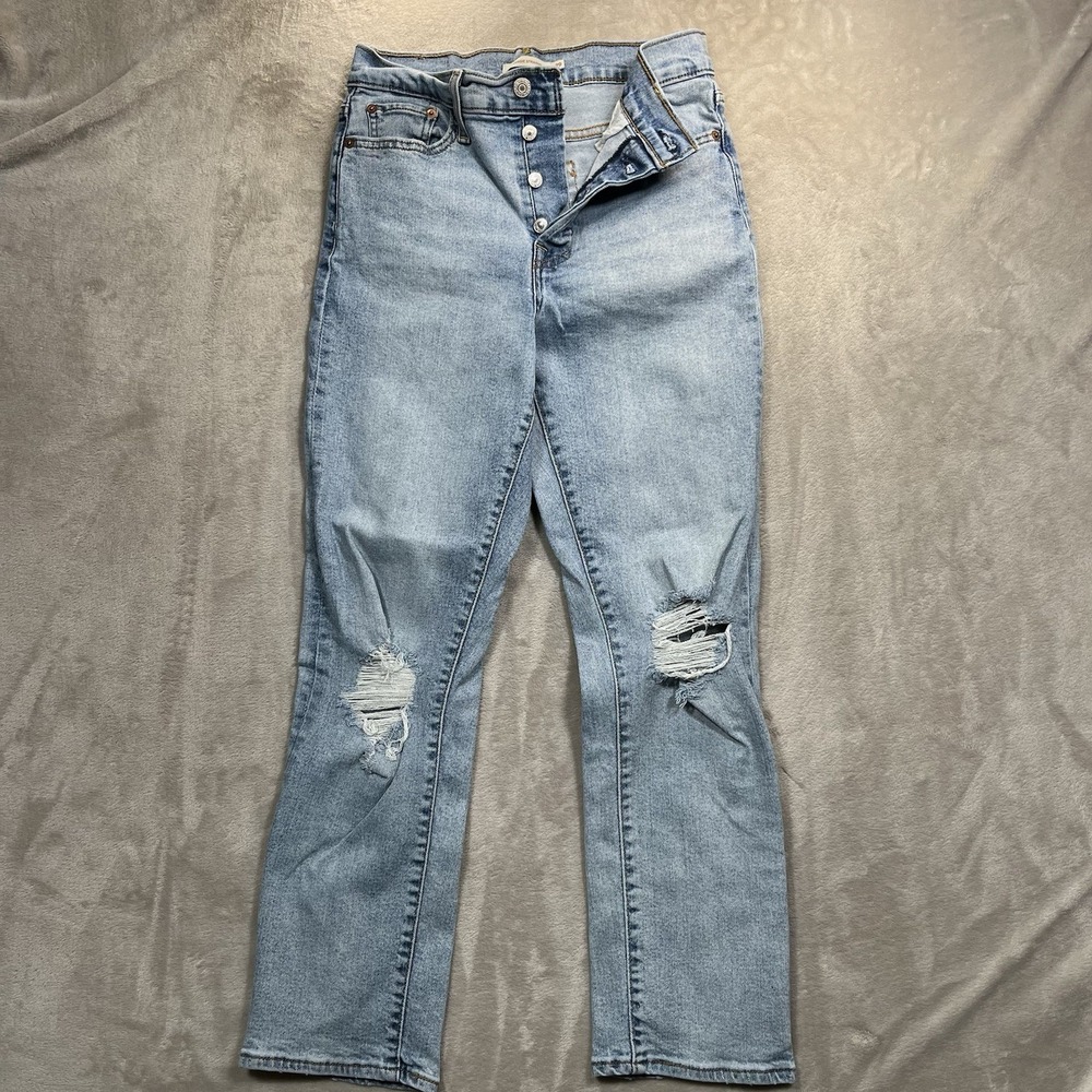 Levi's Jeans Women's Size 29 Wedgie Straight Button Fly Blue‎ Destroyed Denim